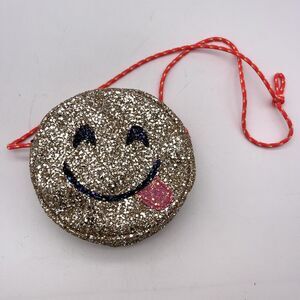 J Crew Crewcuts Gold Glitter Emoji Smiley Face Tongue Out Crossbody Purse
